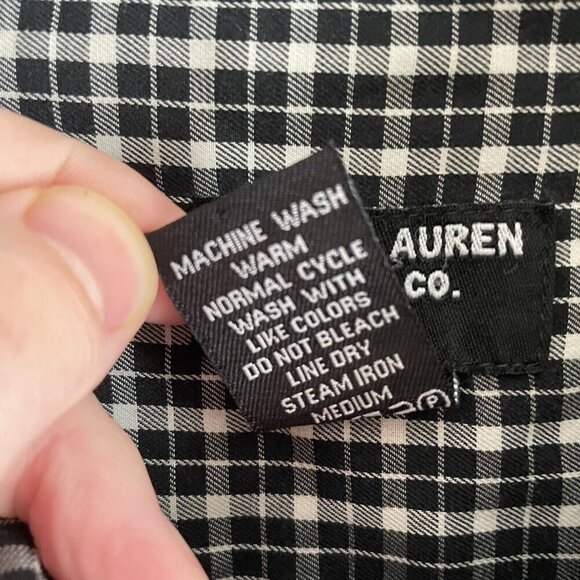 Ralph Lauren Jeans Co Mens SZ XL Black/White Plaid Long Sleeve Button Up Shirt - Picture 8 of 9